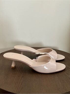 New Glossy Patent Open-Toe Kitten Heels - Nude